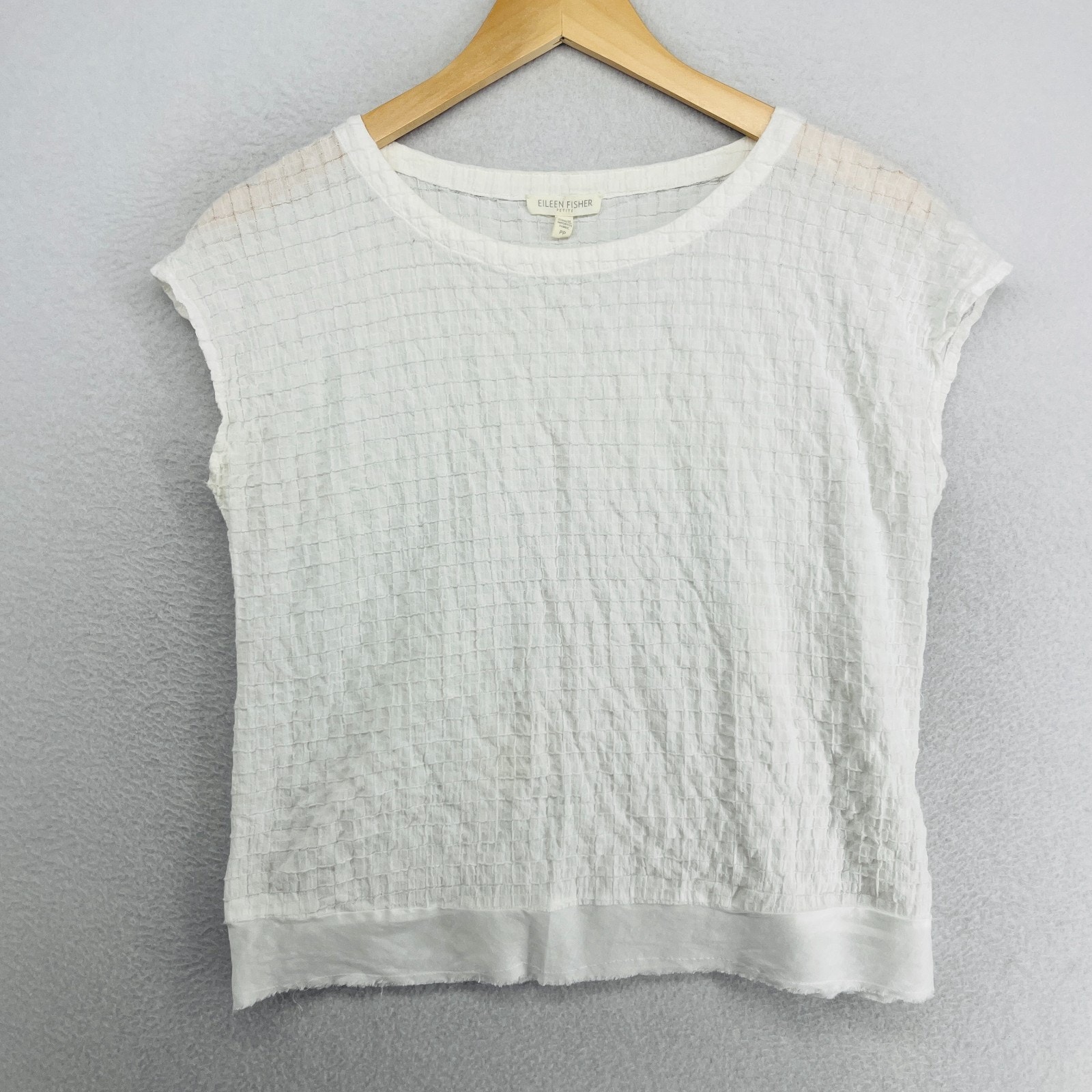 Eileen Fisher Tank Top Pp Organic Cotton Voile Box Boxy Sheer Sleeveless White